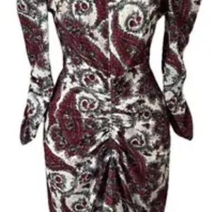 Isabel Marant Maroon and White Long Sleeve Dress